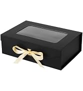 PLINJOY Black Gift Box for Presents with Ribbon 10.8x7.5x3.5 Inches Clear Gift Box with Window Ma...