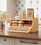 HOOBRO Large Bread Box, Bamboo Bread Box for Kitchen Countertop, Farmhouse Bread Storage Box with...