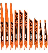 HORUSDY 10-Piece Reciprocating Saw Blades Set with Storage Case, 6" 8" & 9" Wood & Metal Cutting ...