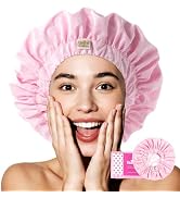 Years Calm Water-Activated Large Satin-Lined Shower Cap for Women(Pink) | Floral pattern appears ...