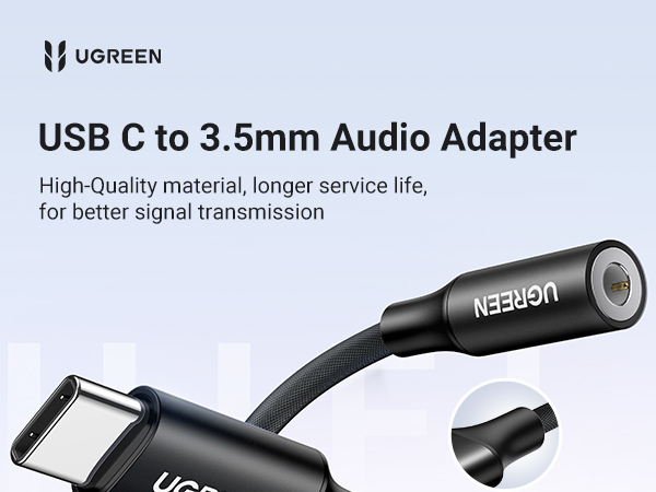 UGREEN Braided 24bit/96kHz USB C to 3.5mm Headphone Adapter with DAC Chip