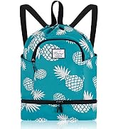 KAMO Drawstring Backpack Bag - Sport Swimming Yoga Backpack with Shoe Compartment, Two Water Bott...