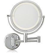 JERDON Two-Sided Wall-Mounted Makeup Mirror with Lights - Direct-Wired Lighted Makeup Mirror with...
