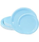LIKAJON 50 Pcs Light Blue Paper Plates, 25 Pcs 9 Inch and 25 Pcs 7 Inch Disposable Dessert Plates...