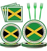 96 PCS Jamaica Flag Party Supplies Paper Plates Napkins Jamaica Birthday Decorations Favors for J...