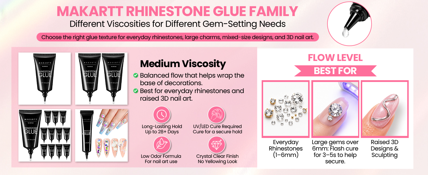 MAKARTT RHINESTONE GLUE FAMILY, Different Viscosities for Different Gem-Setting Needs
