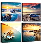 Artscope 4 Pieces Canvas Prints Wall Art - Sunset Seaside Scenery Picture Painting- Modern Wall A...