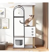 Modern Cat Tree Tower, Large Cat Climbing Frame for Indoor Cats, Multi-Level Cat Condo with 2 Cav...
