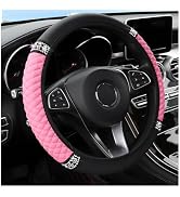 Osilly Bling Car Steering Wheel Cover, 15 Inch Rhinestones Soft Leather Elastic Steering Wheel Pr...