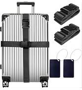 4-Piece Set of Lockable Luggage Straps - Two Luggage Straps and Two Luggage Tags to Protect Your ...