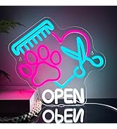 Mutank Pet Shop Open Neon Sign, Paw Neon Light USB Powered LED Dimmable Scissors Sign, for Pet Sh...