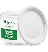 biocean Plates 9 Inch 125-Pack - Sustainable and Heavy-Duty Paper Plates,...