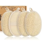SAMEBUTECO 4 Pack Natural Loofah Exfoliating Body Scrubber Pads,Large Size 6.3x4.3 Inch Shower Lo...
