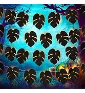 Halloween Black Monstera Leaf String Lights 2 Pack, 20 LED Tropical Artificial Rattan Palm Leaves...