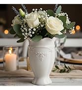 hjn White Ceramic Vase- French Flower Vase for Decor Small Vintage Vases for Flowers/Home Decorat...