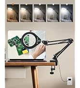 Magnifying Glass with Light, 10X & 5X Real Glass & Anti-Glare Lens, 5 Color Mode Stepless Dimmabl...