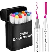 Caliart Markers Brush & Chisel, 18 Colors Alcohol Markers for Adult Coloring Book, Dual Tip Art P...