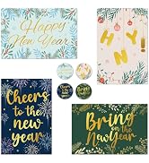 Thboxes New Year Cards with Envelopes, 24 Pack 4x6in Happy New Year Greeting Cards, Gold Foiled H...