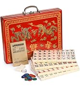 Cedilis Chinese Mahjong Game Set with 146 Large Tiles(1.4", Ivory), 2 Dice and Red Carrying Case ...