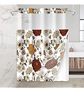 Mightree No Hook Shower Curtain Set with Snap in Fabric Liner for Bathroom,with See Through Top W...