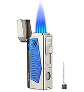 cgaplus Cigar Torch Lighter with Cigar Stand on Top Four Jet Flame Butane Refillable Cigar Lighte...