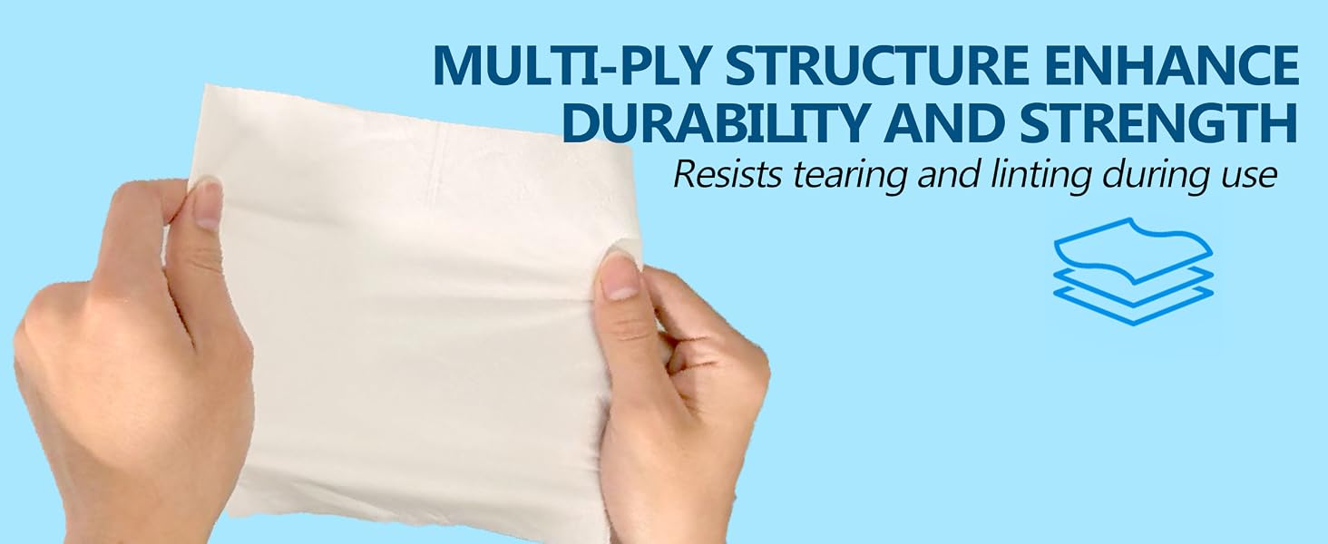 MULTI-PLY STRUCTURE ENHANCEDURABILITY AND STRENGTHResists tearing and linting during use