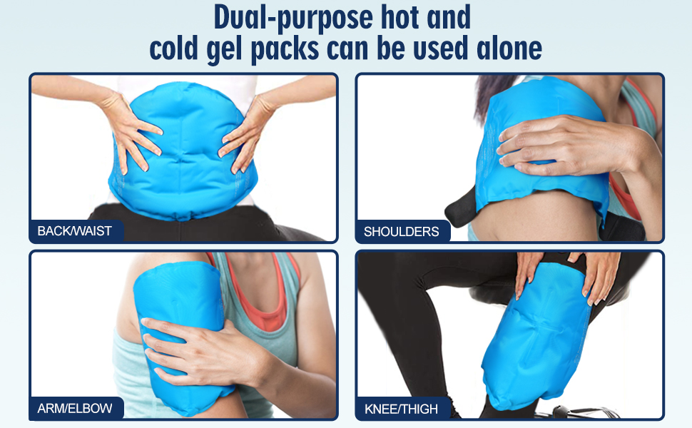 Dual-purpose hot and cold gel packs can be used alone