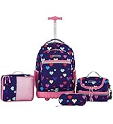 Travelers Club unisex-adult 4 Piece Rolling Backpack Set With Accessories,Heart