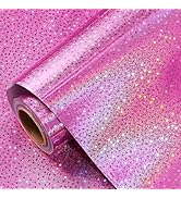 WRAPAHOLIC Pink Wrapping Paper Roll - Mini Roll - 17 Inch x 16.5 Feet - Metallic Holographic Star...