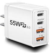 Dual USB C Charger 55W USB C Charger Block, CARZONJX 4 Port Type C Fast Charging Block QC+PD Powe...