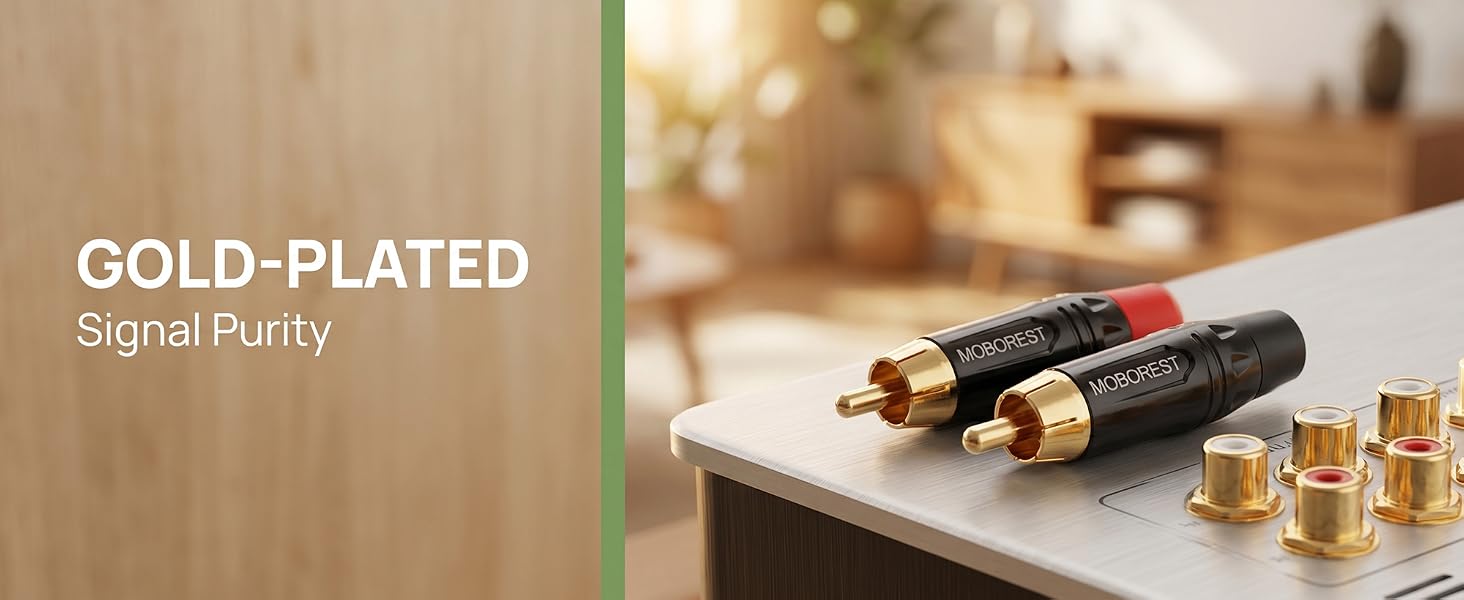 RCA Male Plug Adapter Audio Phono Gold Plated Solder 24K Gold-Plated Phono Jack Adapter
