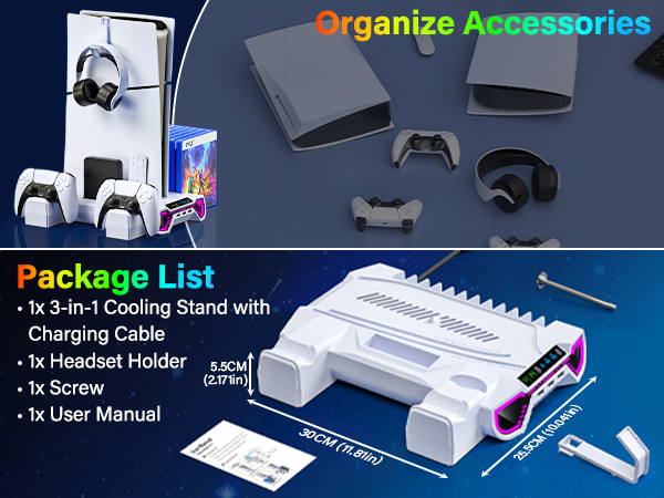 playstion 5 cooling stand with cooling fan and controller docking station