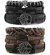 HZMAN Genuine Leather Tree of life Bracelets Men Women, Tiger Eye Natural Stone Lava Rock Beads E...