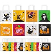 CCINEE 48pcs Halloween Non-Woven Bags, 8 Designs Trick or Treat Tote Reusable Gift Bags with Hand...