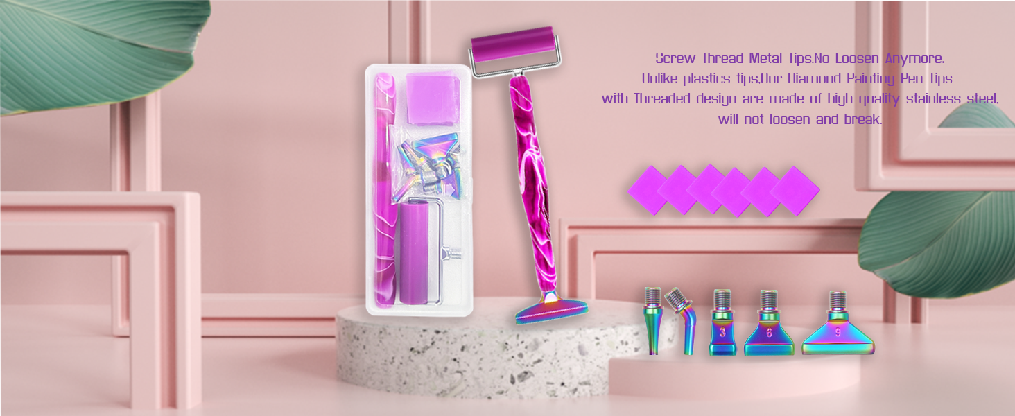 Diamond Art tool Color: Purple Pen , Colorful Metal Tips,red roller