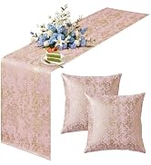 Q&J Fabric Co.1pcs Soft Table Runner 13x72 Inch and 2pcs Throw Pillow Covers 18x18'',Metallic Gol...