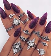 Edary 13PCS Rhinestone Ring Set Crystal Knuckle Ring Flower Carved Stackable Rings Vintage Silver...