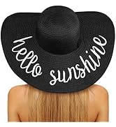 Senker Fashion Floppy Beach Hats for Women Straw Sun Hat Foldable Wide Brim Embroidered Roll up S...