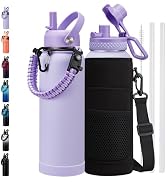 Insulated Water Bottle 40oz - Triple Wall Metal Water Bottle with Straw & Spout Lid, Paracord Han...