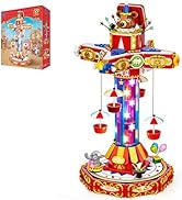 PANTASY Circus Paradrop Building Block Set, Retro Carnival Display Model with LED Lights, Motoriz...