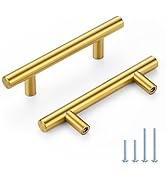 HOME EDIT Brushed Brass Cabinet Handles 3 Inch Hole Spacing, Stainless Steel Drawer Pulls for Cab...