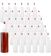 Bekith 30 Pack Small Plastic Squeeze Condiment Bottles with Red Tip Cap, 4 Ounce Squirt Bottle Fo...