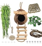 MUYG Gecko Coconut Hideout with Ladder,Reptile Hammock Plants Vines Jungle Terrarium Decor Tank A...