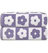 Jacquotha Cotton Bath Towels Set of 2 - Checkered Floral Charm Luxury Lightwieght Quick Dry Towel...