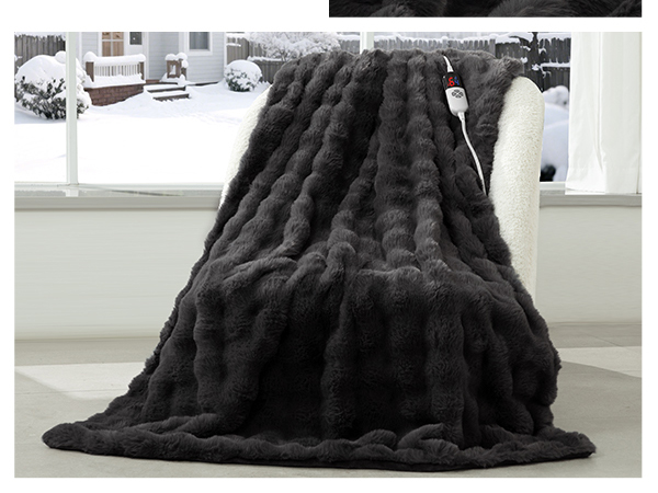 Faux Rabbit Fur Bubble Heated Blanket