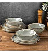AmorArc Ceramic Dinnerware Sets,Handmade Reactive Glaze Stoneware Plates and Bowls Sets,Highly Ch...