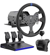 PXN V99 Force Feedback Steering Wheel, 270-900 Degree, with 3 - Pedals and Shifter Bundle for PC,...