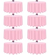 CKIKU 8 Packs 90 Inch Pink Valentine’s Day Tablecloth Round Tablecloth for Circle Tables, Washabl...