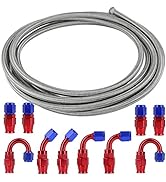 6AN PTFE Fuel Line Kit, 3/8" E85 Stainless Steel Braided Oil Fuel Gas Hose with 10pcs AN6 Fitting...