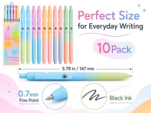 Gel Pens School Office Supplies - 10 Pcs 0.7mm Cute Black Ink Ballpoin